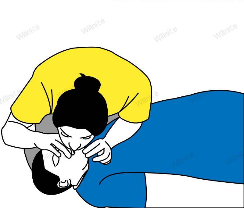 Give 2 quick breaths during CPR for an unresponsive large choking victim