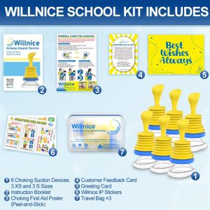 Detailed view of the contents in the Willnice school kit for choking prevention